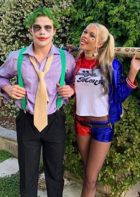 Joker And Harley Costumes, Harley Quinn Disfraz, Partner Costumes, Harley Costume, Harley Quinn And The Joker, The Joker And Harley Quinn, Partner Halloween Costumes, Joker Outfit, Couple Halloween Costume