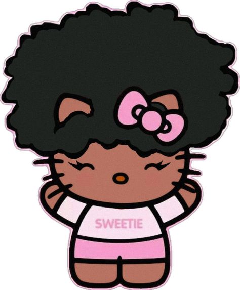 Hello Kitty Afro Hair, Hello Kitty Afro Puffs, Hello Kitty Poc Pfp, African American Hello Kitty, Black Hello Kitty With Glasses, Jesus Wall Art, Melanin Poppin, Hello Kitty Art, Digital Art Anime