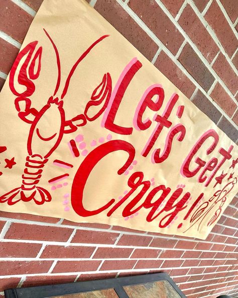 Love me a good crawfish boil 🦞⚡️ Crab Boil Party Decorations, Crawfish Boil Wedding Shower Ideas, Crawfish First Birthday Party, Crawfish Boil Baby Shower Ideas, Aunt Duties, Crawfish Boil Party Decorations, Crab Boil Party, Painted Banners, Crawfish Boil Party