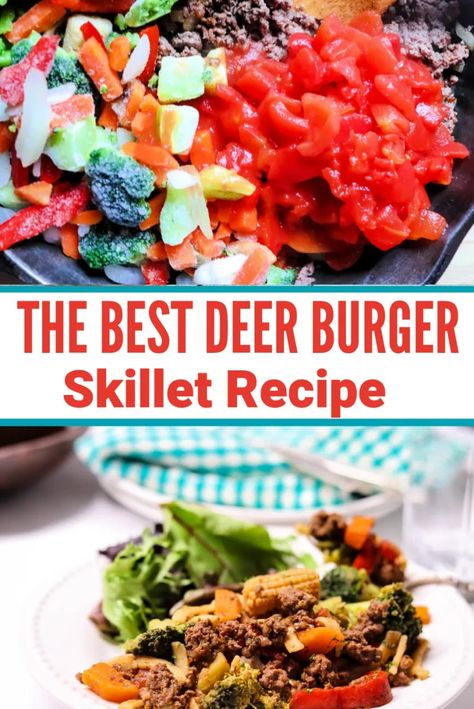 If you have deer in the freezer, this deer burger skillet recipe is a delicious use for it! Packed with delicious veggies, it's sure to become a favorite! Deer Burger Recipes, Homeschool Meals, Deer Recipes, Freezer Cooking Recipes, Delicious Veggies, Venison Recipes, Veggie Stir Fry, Rabbit Food, Fried Vegetables