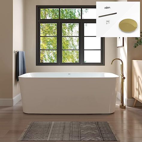 FerdY Maui 67" Acrylic Freestanding Bathtub, Contemporary Elegant Design Soaking Tub with Polished Gold Drain and Minimalist Linear Design Overflow, Easy to Install - Amazon.com Elegant Bathtub, Bathtub Modern, Bathtub Ideas, Beautiful Bathtubs, Stand Alone Tub, Bathroom Luxury, Bathroom Features, Freestanding Bathtub, Spa Inspiration