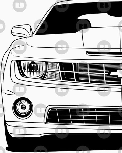 Chevrolet Camaro Drawing, Camaro Painting, Camaro Drawing, Chevrolet Camaro Art, Camaro Art, Chevy Stickers, Mustang Drawing, Chevrolet Camaro Black, Cars Sketch