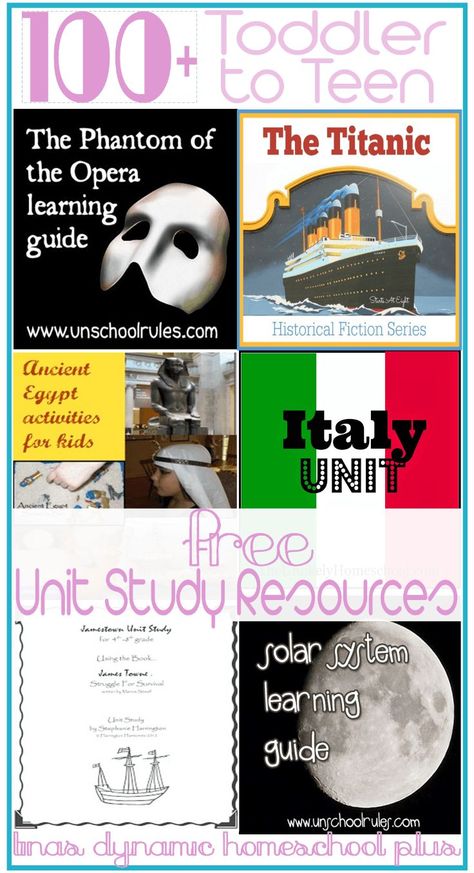 Toddler to Teen 100 Free Unit Study Resources. Unit studies have a way of taking any topic from drab to fab.They can bring life a lifeless topic. Homeschool Literature, Free Unit Study, Homeschool Units, Egypt Activities, Unit Studies Homeschool, Homeschool Middle School, Homeschool Freebies, Study Resources, Study Ideas