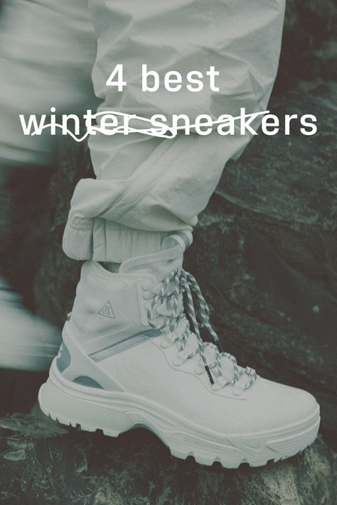 Footshop recommends the best winter sneakers: 1. NIKE ACG AIR ZOOM GAIADOME GORE-TEX 2. DR. MARTENS JADON FL 8 EYE BOOT 3. TIMBERLAND PREMIUM 6 IN WATERPROOF BOOT 4. HOKA® M KAHA 2 GTX Top shoes for winter weather. Gore-tex and waterproof. Buy at Footshop Mens Inspo, Shoes For Winter, Dr Martens Jadon, Timberland Premium, Sneaker Stores, Winter Sneakers, Nike Acg, Street Look, Winter Weather