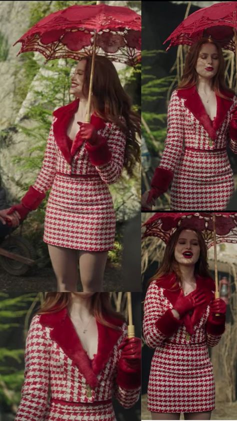 cheryl blossom iconic red houndstooth suit set riverdale fashion outfit inspiration Cheryl Riverdale Outfits, Cheryl Outfits Riverdale, Cheryl Blossom Outfits Riverdale, Riverdale Outfits Cheryl, Cheryl Blossom Inspired Outfits, Cheryl Blossom Nails, Cheryl Blossom Outfits Inspired, Riverdale Outfits Ideas, Cherly Riverdale Outfits