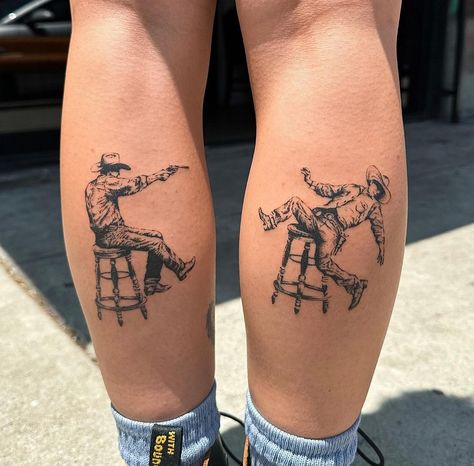 all_theolives on the insta insta graamm First Tattoo Placement Ideas, First Tattoo Placement, Leg Tattoo Placements, Cowboy Tattoos, Nice Tattoos, Funky Tattoos, Tattoo Board, Western Tattoos, Sick Tattoo