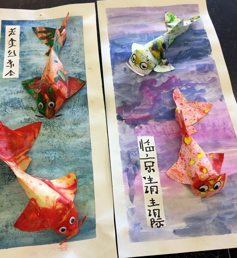 Koi Fish Art Project, Japanese Themed Classroom, Japanese Art Projects For Kids, Japanese Art For Kids, Japanese Art Projects, Koi Fish Template, Japanese Art Drawing, Asian Art Projects, Japan Crafts