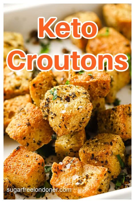 There’s nothing like keto croutons to sass up your favourite soup or salad. These speedy gluten free croutons use a version of my 90 second bread. They are so tasty! Keto Croutons, Gluten Free Croutons, Low Carb Holiday Recipes, Croutons Recipe, 90 Second Bread, 90 Second Keto Bread, Crouton Recipes, Roasted Cauliflower Soup, Quick Healthy Lunch