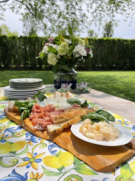 NEW KDHamptons RECIPE: THE PERFECT AUGUST AL FRESCO DINNER MENU - KDHamptons Italian Al Fresco Dinner Party, Savory Charcuterie Board, Broccoli Rabe Pasta, Al Fresco Dinner Party, Gemelli Pasta, Italian Lunch, Maple Shade, Cherry Tomato Sauce, Al Fresco Dinner