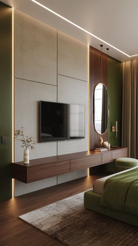 Tv Unit For Master Room, Tv Wall Design In Bedroom, Tv Unit And Dresser, Tv Unit Design In Bedroom, Tv Display Ideas Living Room, Tv Unit Bedroom Design, Modular Tv Unit Design, Tv Unit In Bedroom, Tv Unit For Bedroom