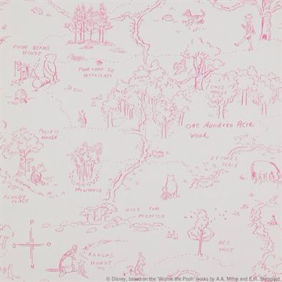 One hundred acre wood wallpaper Pink Toile Wallpaper, Hundred Acre Wood Map, Violet Room, Jane Churchill, Wallpaper Nursery, Toile Wallpaper, Hundred Acre Woods, Red Colour Palette, Animal Print Wallpaper