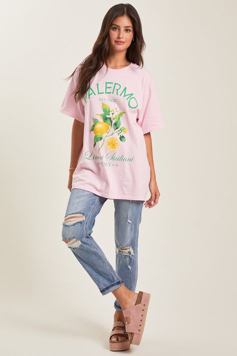 Palermo Italy Oversized Graphic Tee in Pink | Altar'd State Palermo Italy, Oversized Graphic Tee, Altard State, Altar'd State, Palermo, Graphic Tee, Light Pink, Graphic Tees, Italy