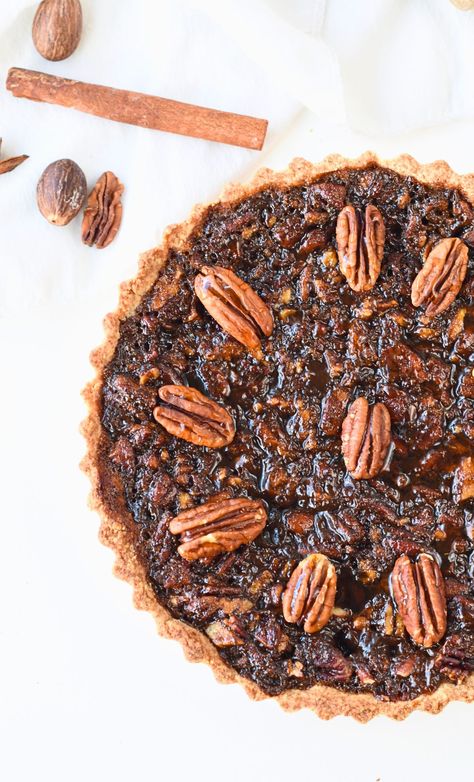 Vegan Pecan Pie - The Conscious Plant Kitchen Vegan Chocolate Pecan Pie, Pecan Pie Vegan, Vegan Pecan Pie Recipe, Avocado Pie, Gluten Free Desserts Thanksgiving, Pecan Pie Tarts, Conscious Plant Kitchen, Vegan Thanksgiving Dessert, Vegan Pies Recipes