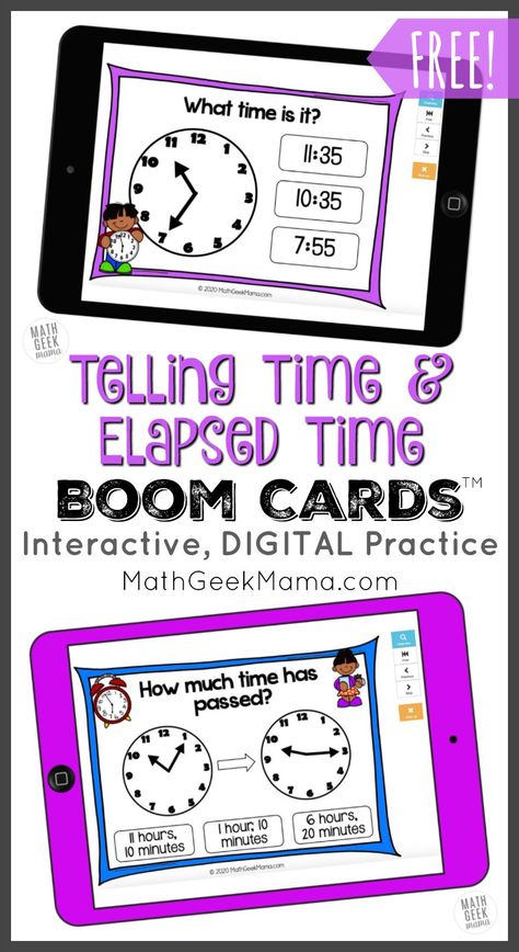 Give your kids some fun and interactive practice with telling time & elapsed time with this set of digital Boom Cards! These make quick & easy review with instant feedback for students and no prep for you! Set includes 15 different math tasks for grades 3-5. Paper Roll Activities, How To Teach Elapsed Time, First Grade Telling Time, 3rd Grade Elapsed Time, Telling Time Lesson, Telling Time Third Grade, Telling Time Games 1st Grade, Time Elapsed, How To Tell Time