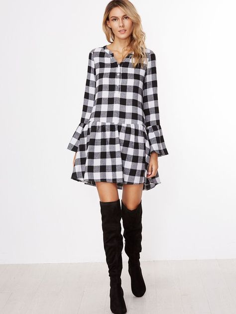 Black And White Checkered Dress, Gingham Outfit, Easy Dress, Drop Waist Dress, Checkered Dress, Dropwaist Dress, Plaid Dress, Waist Dress, Drop Waist