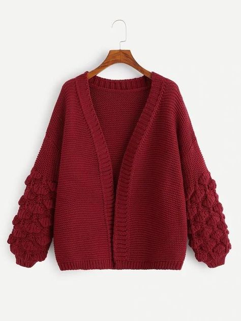 92af93f73faf3cefc129b6bc55a748a9desc50792555ri Shein Crochet, Christmas Eve Gift, Latest Sweater, Cardigan Outfits, Bishop Sleeve, Knit Sleeve, Casual Sweaters, Open Front Cardigan, Crochet Cardigan