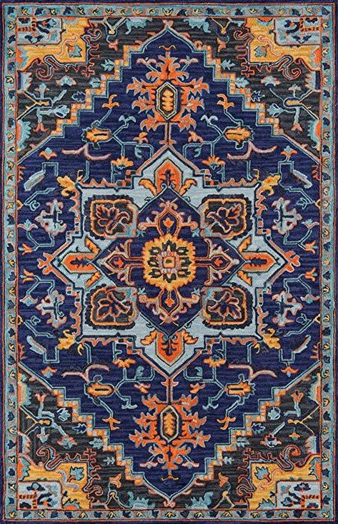 Momeni Ibiza Wool Area Rug, 3' X 5', Navy Momeni Rugs, Flowers Vines, Area Rug Decor, Area Rug Collections, Rug Direct, Navy Rug, Bohemian Area Rugs, Navy Area Rug, Yellow Tones