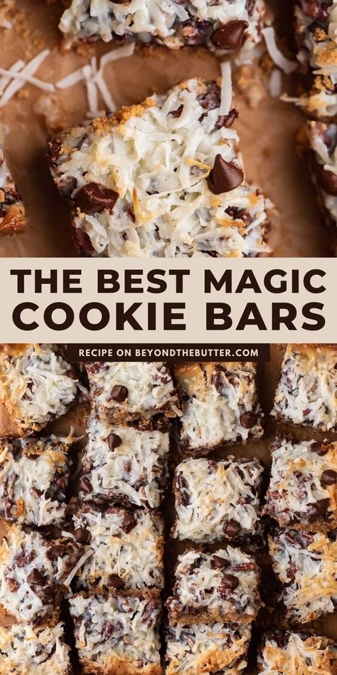 Magic Cookie Bars Recipe, Chocolate Pecans, Easiest Desserts, Magic Bars Recipe, Magic Cookie Bar Recipe, Coconut Chocolate Bars, Coconut Chocolate Chip Cookies, Magic Cookie Bars, Coconut Dessert