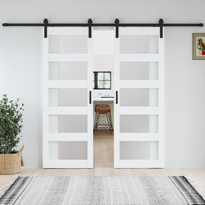 LDB_BUILDING is committed to providing high-quality, customized, and durable barn doors to satisfy you in home decoration and security needs. We provide different sizes and various style and color to match your personal preferences. Style: Two doors BARN DOORHow to choose a right door size: door width equal to door opening width plus 2-inch, door height (84inch) greater than or equal to door opening plus 1, door opening to ceiling greater than 6inch. | SMARTSTANDARD Glass Panelled Double Sliding Double Door Barn Door, Office French Doors, Double Sliding Barn Door, Double Sliding Barn Doors, Bypass Barn Door, Barn Door Kit, Barn Interior, Door Hardware Interior, Door Opening