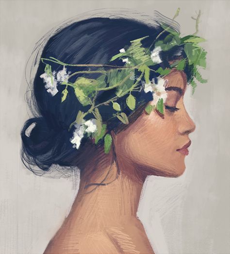 Flowers In Her Hair, Flower Crown, Her Hair, A Woman, Crown, Flowers, Hair, Art