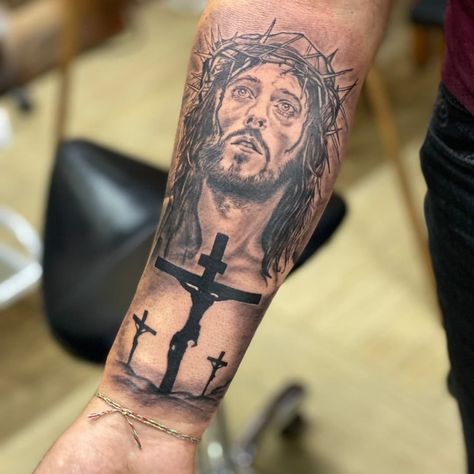 https://instagram.com/_gev_art_?utm_medium=copy_link God Forearm Tattoo Men, Godly Tattoos For Men Sleeve, Jesus Tattoo Design For Men, Jesus 3d Tattoo, Jesus Piece Tattoo, Jesus Sleeve Tattoo, Jesus Face Tattoo, Tattoo Jesus Cristo, Jesus Forearm Tattoo