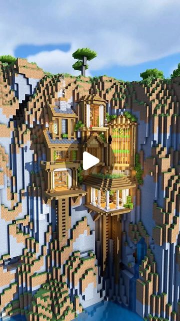 Minecraft Side Of Mountain House, Minecraft Mountainside House, Minecraft Cliffside House, Minecraft Cliff House, Minecraft Cliff, Casa Minecraft, Cliffside House, Minecraft Mountain, Minecraft Aesthetic