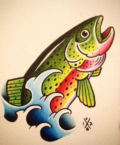 American Traditional Trout Tattoo, Trout Tattoo, Traditional Tattoo Flash Sheets, Pokemon Tattoos, Pokemon World, Tato Tradisional, Traditional Tattoo Flash Art, Tattoo Pics, Sea Turtle Tattoo