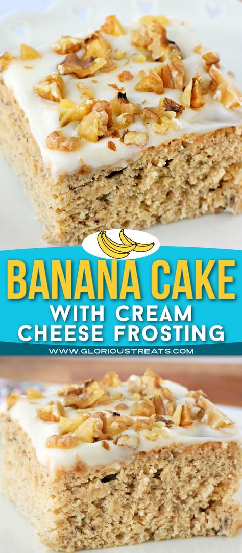 Banana Cake with Cream Cheese Frosting Banana Cake Frosting, Easy Banana Cake, Banana Bread Recipe Easy Moist, Banana Snack Cake, Banana Cake Recipe Easy, Banana Recipes Overripe, Banana Dessert Recipes, Easy Banana Bread Recipe, Banana Cake Recipe