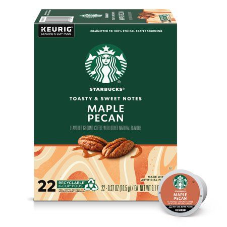 Toasty pecan notes meet sweet maple in this delightfully cozy coffee. We've blended our lightest roast with the perfect combination of nutty and maple flavors to create a cup thats as delicious as it is comforting. Nestl uses Starbucks trademarks under license. Starbucks Coffee K-Cup PodsMaple Pecan Flavored Coffee100% ArabicaNo Artificial Flavors1 box (22 pods) Size: 8.1 oz. K Cup Flavors, Starbucks Flavors, Café Starbucks, Starbucks Pumpkin Spice, Light Roast Coffee, Flavored Coffee, Starbucks Pumpkin, Keurig Coffee Makers, Keurig Coffee