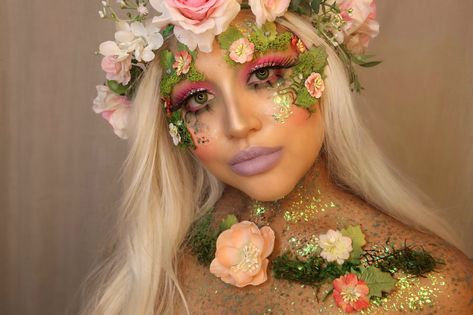 Earth Day Makeup, Mother Earth Makeup, Fairytale Makeup Looks, Garden Makeup, Earth Makeup, Mother Nature Makeup, Earth Fairy Makeup, Forest Fairy Makeup, Fairy Hair