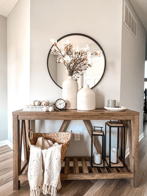 Christmas Entryway Table, Christmas Entryway Table Decor, Farmhouse Entry Table, Black And White Farmhouse, Garage Mudroom, Accent Table Decor, Entry Table Decor, Christmas Entryway, Willow House