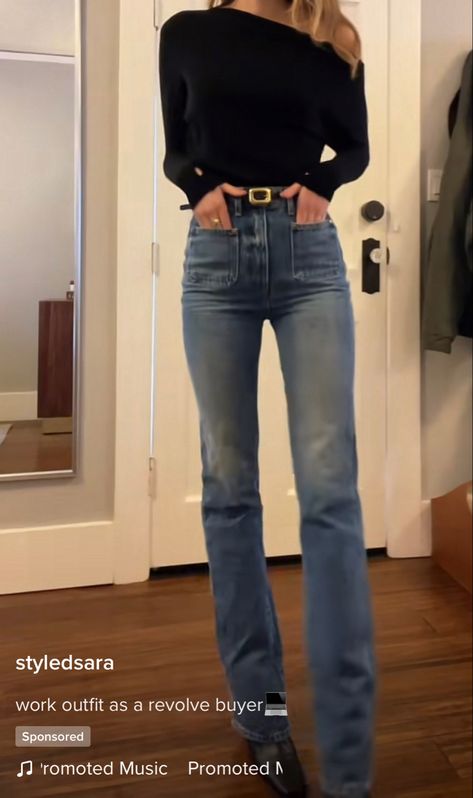 Structured Casual Outfit, Bootcut Jeans And Heels Outfit, Tom Ford Outfits Women, Black Jeans Party Outfit, Outfits For Long Legs Ideas, Low Waisted Jeans Outfit Winter, Black Low Waist Jeans Outfit, Scorpio Rising Fashion, Simple Jean Outfits