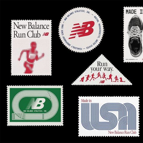 Digital Archive | 1928 Uploaded by → Mason Reath @masonreath . New Balance Postage Stamp Collection ✉️🏃‍♂️ Been flipping through „The Golden Age of Sneaker … | Instagram New Balance Branding, New Balance Graphic Design, Stamp Graphic Design, Marathon Branding Design, Y2k Globe Logo, Marathon Graphic Design, Stamp Collection Ideas, Vintage Tennis Club Logo, Sneaker Ads