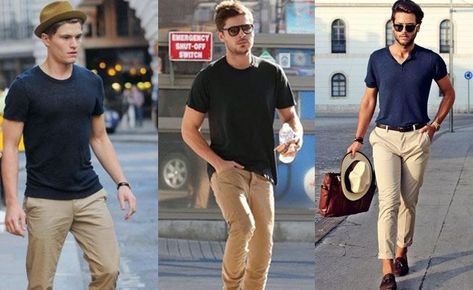 Trendy Ways To Style Your Beige Chinos Mens Beige Chinos Outfit, Beige Chinos Men Outfits Casual, Short Stubble Beard, Men Chino Outfit, Black Tee Outfit, Men Chinos, Beige Pants Outfit, Chinos Men Outfit, Best Chinos