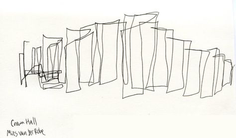 10 Drawings of the World's Most Iconic Modernist Architecture - Architizer Journal Mies Van Der Rohe Sketch, Mis Van Der Rohe, Sketches Creepy, Mies Van Der Rohe Architecture, Crown Hall, Croquis Architecture, Bauhaus Building, Trip To Chicago, Conceptual Sketches