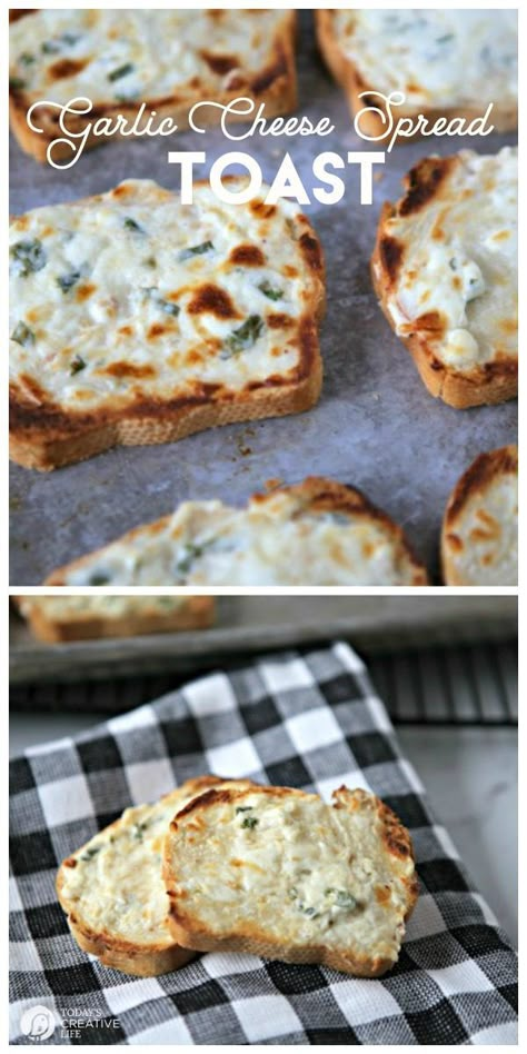 Creamy Garlic Cheese Bread Recipe | No butter | The ultimate garlic cheese bread recipe with cream cheese, sour cream parmesan, mayo and more | Use sliced or regular french bread. Quick and Easy | TodaysCreativeLife.com Garlic Cheese Bread Recipe, Breakfast Casserole With Bread, Savory Bread Recipe, Recipe With Cream Cheese, Cream Cheese Bread, Cheese Bread Recipe, Different Types Of Food, Bread Quick, Garlic Cheese Bread