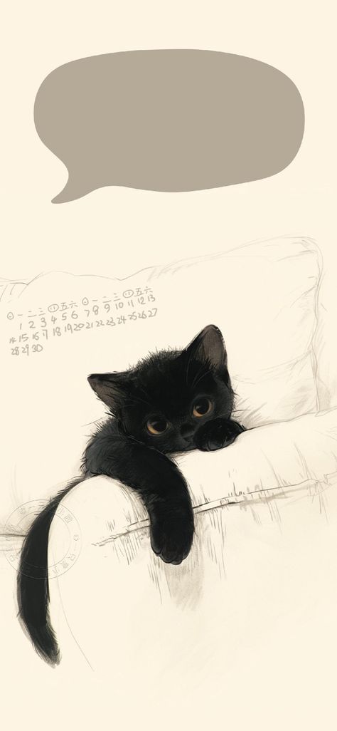 Cute Cat Homescreen Wallpaper, Cute Cats Wallpaper Aesthetic, Black Cat Lockscreen, Wallpaper Theme Ideas, Aesthetic Cat Wallpaper Iphone, Cat Wallpaper Lockscreen, Cute Black Cat Wallpaper, Cat Illustration Wallpaper, Black And White Cat Wallpaper