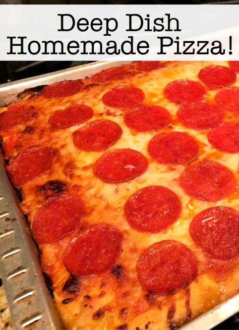 Pizza is one of those comfort foods that just makes a person happy- and for me- I'm all about the deep dish style pizza! Here's my favorite homemade deep dish pizza recipe!  #HomemadePizza #DeepDishPizza #GarciasPizza #Pizza Chef Boyardee Pizza, Homemade Deep Dish Pizza, School Pizza, Deep Dish Pizza Recipe, Chef Boyardee, Grandma Style, Garlic Knots, Keto Pizza, Grandma Fashion