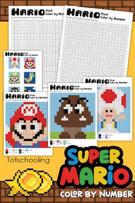 Mario Math Worksheets, Bowser Color By Number, Mario School Activities, Mario Math Activities, Mario Theme Activities, Video Game Printables Free, Super Mario Theme Games, Video Game Art Projects, Super Mario Worksheets Free Printables