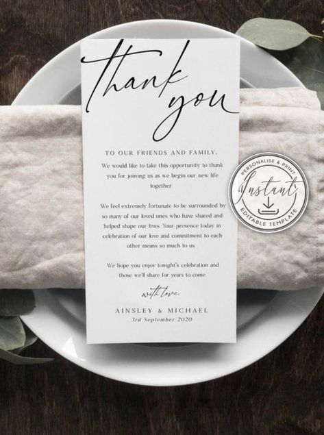 Table Stationary Wedding, Wedding Table Stationary, Stockholm Wedding, Table Stationary, Wedding Thank You Messages, Wedding Menus Design, Rustic Wedding Details, Wedding Typography, Black And White Wedding Theme