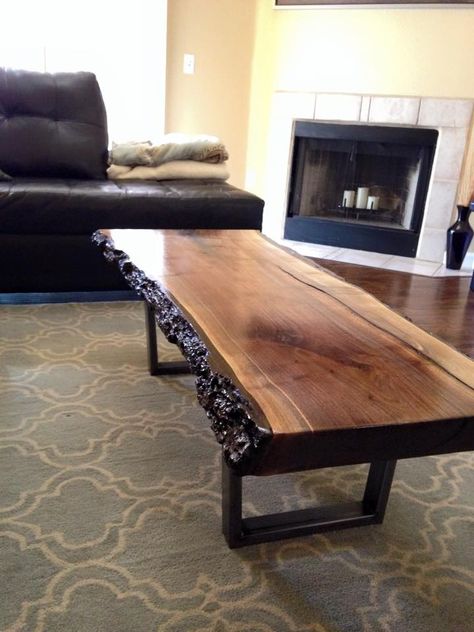 Live Edge Walnut Coffee Table Love Edge Coffee Table, Live Edge Coffee Tables, Live Edge End Table Diy, Live Edge Wood Projects, Live Edge Side Table, Wood Coffe Table, Live Edge Wood Furniture, Metal And Wood Bench, Tree Coffee Table