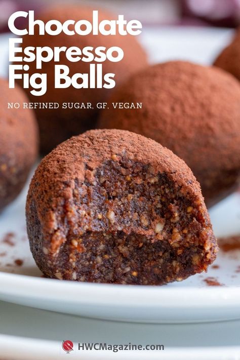 Chocolate Espresso Fig Balls - Healthy World Cuisine Fig Balls, Dried Fig Recipes, High Protein Desserts, Fig Recipes, Protein Desserts, Chocolate Espresso, Dried Figs, Snacks Saludables, Healthy Pumpkin