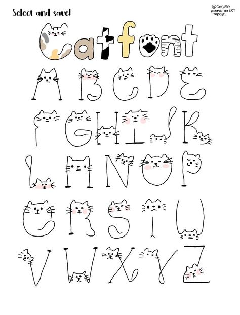 Thank you for 400 followers! Hope you like the stickers :D Animal Fonts Alphabet, Cat Letters, Cat Font, Cat Alphabet, Hand Lettering Alphabet Fonts, Cat Cartoons, Lettering Styles Alphabet, Tato Dengan Makna, Fun Fonts