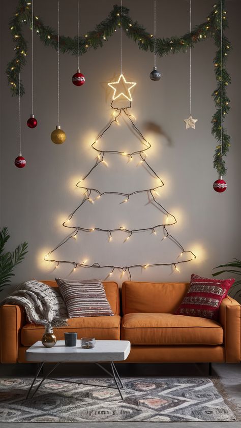 Christmas Lights on Wall: Transforming Your Space for the Holidays Christmas Tree Made Of Lights On Wall, Christmas Wall Lights Ideas, Xmas Tree On Wall With Lights, Wall Light Christmas Tree, Lights On Wall Ideas, Christmas Tree Lights On Wall, Christmas Light Display Ideas, Christmas Lights On Wall, Christmas Lights On Ceiling