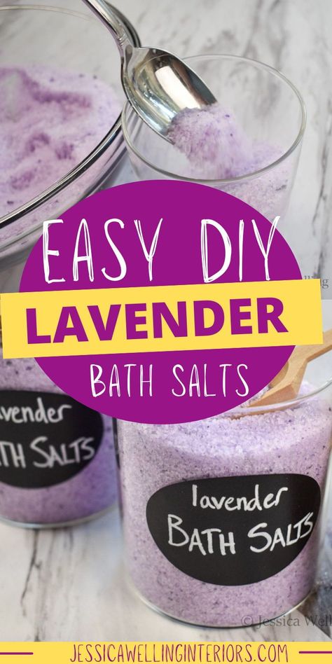 DIY Lavender Bath Salt Recipe. These pretty lavender bath salts smell just as good as they look. They make great gifts for Mother’s Day, Christmas, Valentine’s Day, etc. Bath Salt Recipe, Bath Recipes Diy, Lemon Bath, How To Make Bubbles, Bath Salts Recipe, Diy Lavender, Bath Salts Diy, Chalkboard Stickers, Lavender Bath Salts