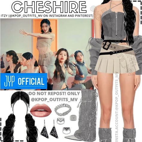 Cheshire Itzy Outfit Inspired, Added Member Outfits, Itzy Cheshire Outfit, Kpop Mv Outfits, Itzy 6th Member Outfits, Itzy Outfit, Itzy Outfits, Caribbean Outfits, Mv Outfits