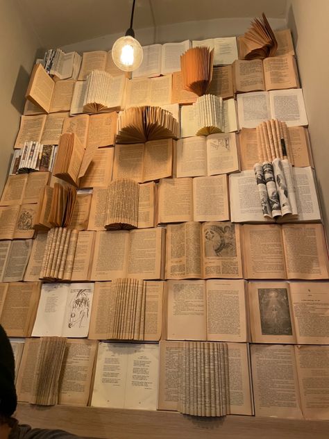 Book Installation Art, Open Book Wall, Medical Museum, Airbnb Interior, Book Installation, Decorative Walls, Floating Books, Books Wall, Book Sculpture