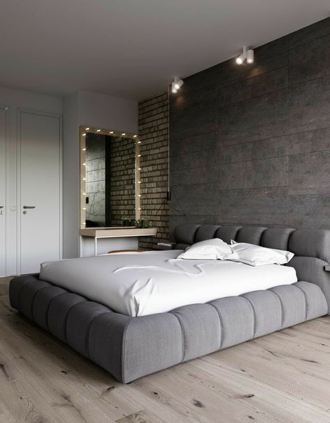 Unique Bed Design, Bedroom Lighting Design, Industrial Bedroom Design, Minimalist Bedroom Design, Bedroom Bed Design, Couple Bedroom, Minimalist Bedroom, Luxurious Bedrooms, Bed Room