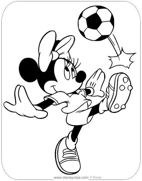 Coloring page of Minnie Mouse playing soccer #minniemouse, #coloringpages Mouse Coloring Pages, Mickey Coloring Pages, Minnie Mouse Coloring Pages, Sports Coloring Pages, Minnie Y Mickey Mouse, Mickey Mouse Coloring Pages, Mouse Color, Cars Coloring Pages, Disney Colors