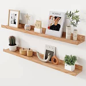 Axeman Oak Floating Shelves 36 Inch Picture Ledge Shelf Set of 2, Solid Wood Shelves with Lip for Wall Decor Storage Bedroom Living Room Bathroom Kitchen, Natural Oak Shelves With Lip, Picture Ledge Shelf, Kitchen Natural, Oak Floating Shelves, Floating Shelves Living Room, Wall Decor Storage, Ledge Shelf, Storage Bedroom, Picture Ledge